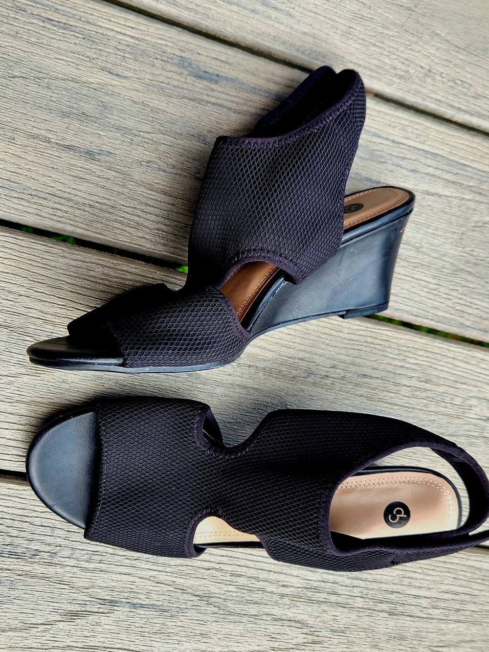 Dress Barn Black Mesh Slingback Wedge Sandals